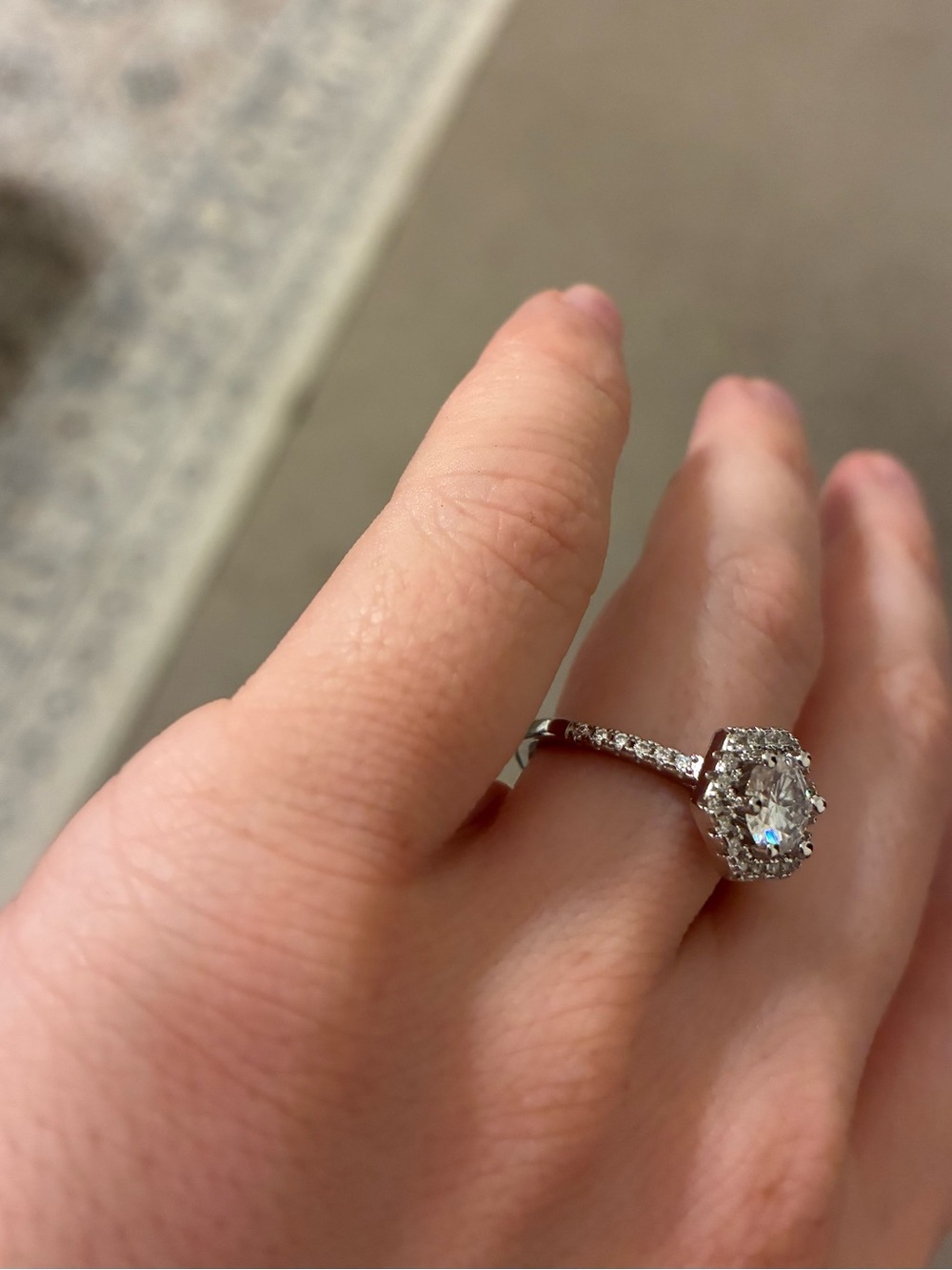 Moissanite Halo Engagement Ring in White - Picture 6 of 6